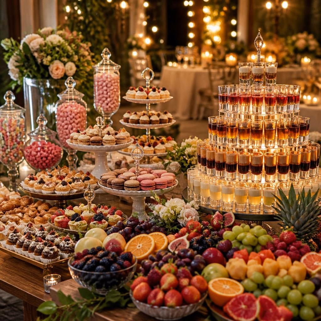 Candy bar, fruit bar și tort de shoturi: cum să creezi un desert memorabil la nuntă