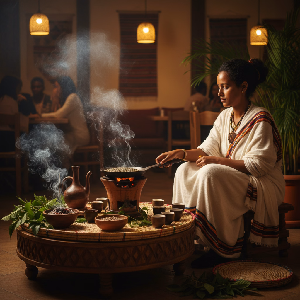 Experience the Ethiopian Coffee Ceremony at Queen of Sheba Restaurant, Frankfurt