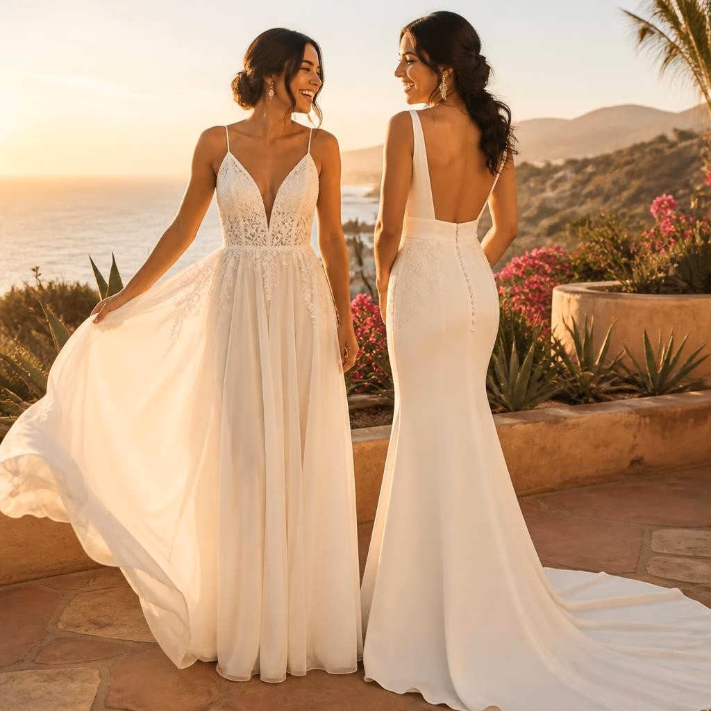Tendencias en vestidos de novia 2025 en Tijuana: estilos favorecedores para el clima y las fotos de Baja California