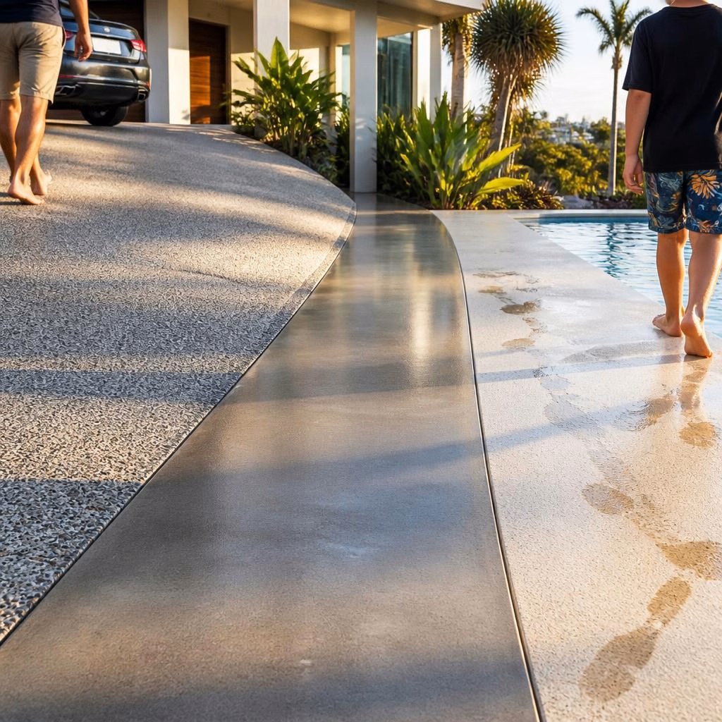 Gold Coast guide to choosing the right concrete finish for driveways, patios and pool areas