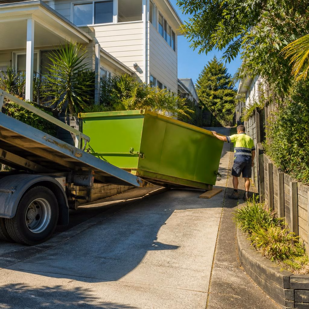How We Safely Place Skip Bins in Narrow Drives, Steep Slopes and Tight Sunshine Coast Yards