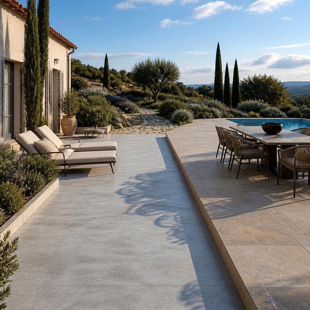 Terrasse béton ou carrelage extérieur : que choisir pour votre maison à Rochefort‑du‑Gard ?