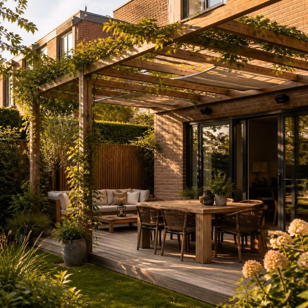 Maatwerk pergola in de regio Utrecht: zon, schaduw en privacy slim combineren