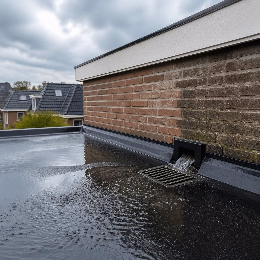 Hemelwaterafvoer en HWA-aansluitingen op platte daken: voorkomen van waterplassen en vochtige muren