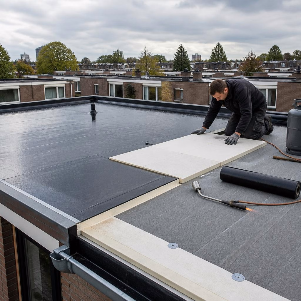 Plat dak isoleren bij renovatie: combineren met een nieuwe bitumen toplaag in Eindhoven & Veldhoven