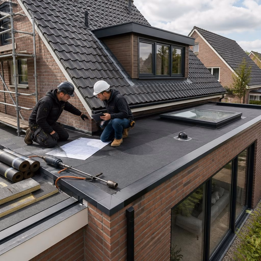 Samenwerking dakdekker en aannemer bij aanbouw of dakkapel: zo voorkomt u lekkages rond het platte dak